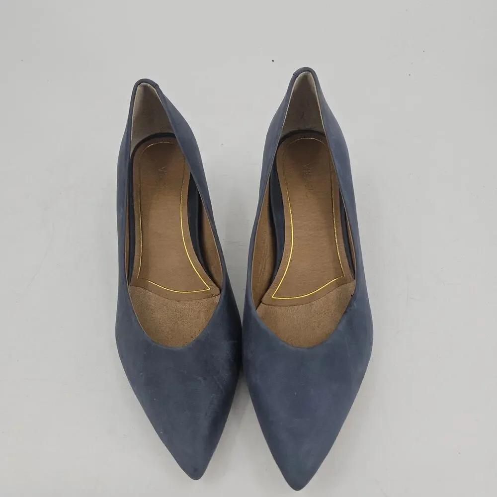 Vionic Josie pointed toe kitten heel leather pumps shoe navy blue 10 Corpcore